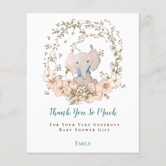 Budget Elephant Foliage Boy Baby shower Dank u (Voorkant)