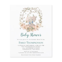 Budget Elephant Foliage Boy Baby shower Uitnodigin