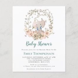 Budget Elephant Foliage Boy Baby shower Uitnodigin