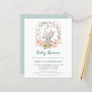 Budget Elephant Foliage Boy Baby shower Uitnodigin