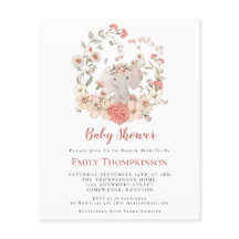 Budget Elephant Foliage Peach Baby shower nodigt u