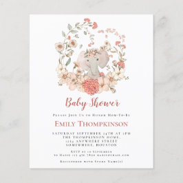 Budget Elephant Foliage Peach Baby shower nodigt u