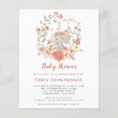 Budget Elephant Foliage Peach Baby shower nodigt u (Voorkant)