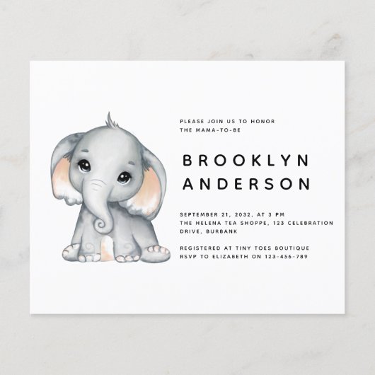 BUDGET Elephant Gender Neutral Baby shower (Voorkant)