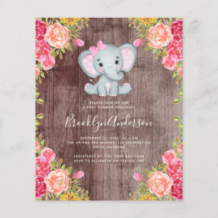 BUDGET Elephant Girl Baby shower Invitation