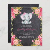 BUDGET Elephant Girl Baby shower Invitation (Voorkant / Achterkant)