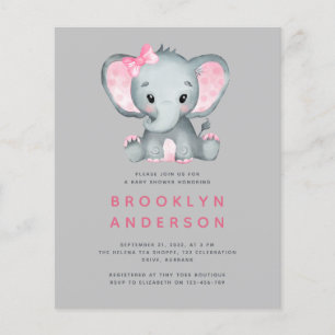 BUDGET Elephant Girl Baby shower Invitation