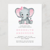 BUDGET Elephant Girl Baby shower Invitation (Voorkant)