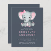 BUDGET Elephant Girl Baby shower Invitation (Voorkant / Achterkant)
