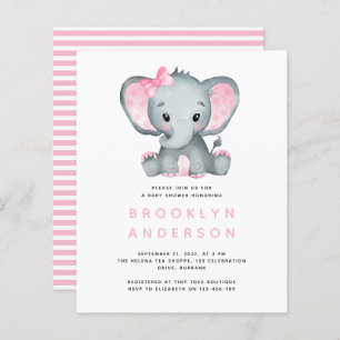 BUDGET Elephant Girl Baby shower Invitation