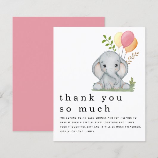 BUDGET Elephant Girl Baby shower Roze dank (Voorkant / Achterkant)