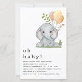 Budget Elephant Girl Boy Baby shower Yellow Invite (Voorkant)