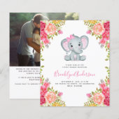 BUDGET Elephant Girl Photo Baby shower Invitation (Voorkant / Achterkant)