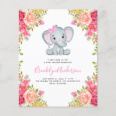 BUDGET Elephant Girl Photo Baby shower Invitation (Voorkant)