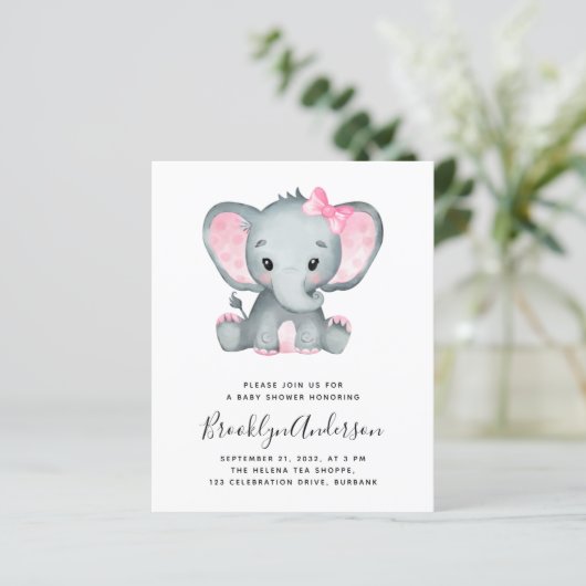 BUDGET Elephant Girl Photo Baby shower Invitation (Staand voorkant)