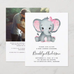 BUDGET Elephant Girl Photo Baby shower Invitation