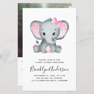 BUDGET Elephant Girl Photo Baby shower Invitation