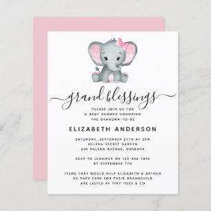 BUDGET Elephant Grandma Baby shower Uitnodiging