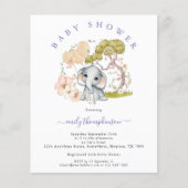 Budget Elephant Lila Baby shower Uitnodiging (Voorkant)
