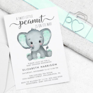 Budget Elephant Mint Baby shower Uitnodiging