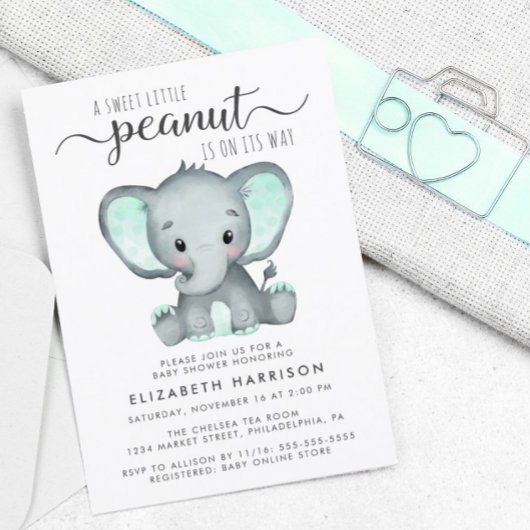 Budget Elephant Mint Baby shower Uitnodiging