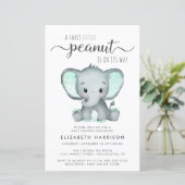 Budget Elephant Mint Baby shower Uitnodiging (Staand voorkant)