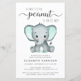 Budget Elephant Mint Baby shower Uitnodiging