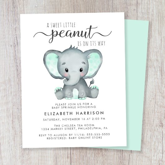 Budget Elephant Mint Baby Sprinkle Uitnodiging