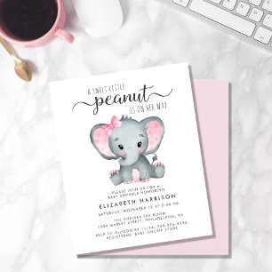 Budget Elephant Pink Baby Girl Uitnodiging