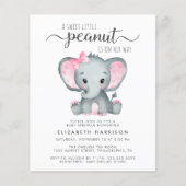 Budget Elephant Pink Baby Girl Uitnodiging (Voorkant)