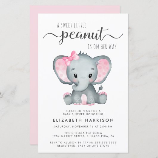 Budget Elephant Pink Baby shower Uitnodiging (Voorkant / Achterkant)