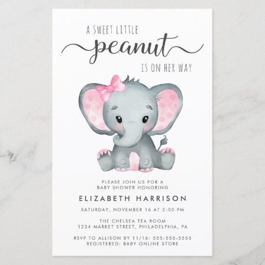 Budget Elephant Pink Baby shower Uitnodiging (Voorkant)