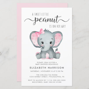 Budget Elephant Pink Baby shower Uitnodiging