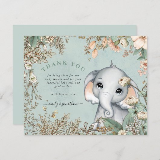 Budget Elephant Powder Blue Baby shower Hartelijk  (Voorkant / Achterkant)