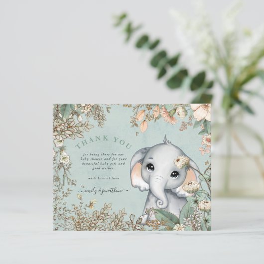 Budget Elephant Powder Blue Baby shower Hartelijk  (Staand voorkant)