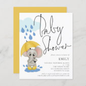 Budget Elephant Rain Baby shower Uitnodigen (Voorkant / Achterkant)
