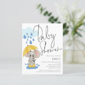 Budget Elephant Rain Baby shower Uitnodigen (Staand voorkant)