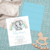 Budget Elephant Rainbow Blue Baby shower Invite