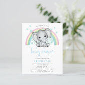 Budget Elephant Rainbow Blue Baby shower Invite (Staand voorkant)