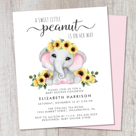 Budget Elephant Sunflower Baby Girl Shower