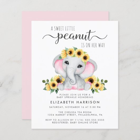 Budget Elephant Sunflower Baby Girl Sprinkle (Voorkant / Achterkant)