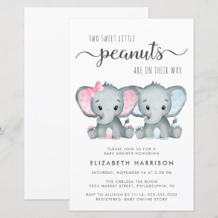 Budget Elephant Twin Boy Girl Baby shower nodigt u