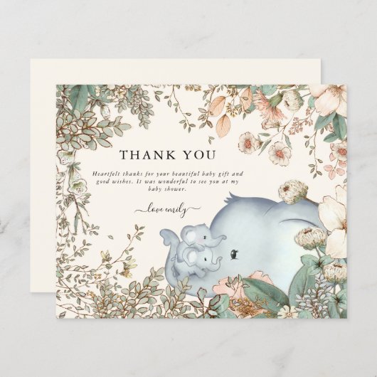 Budget Elephant Twins Cream Baby shower Dank u (Voorkant / Achterkant)