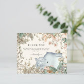 Budget Elephant Twins Cream Baby shower Dank u (Staand voorkant)