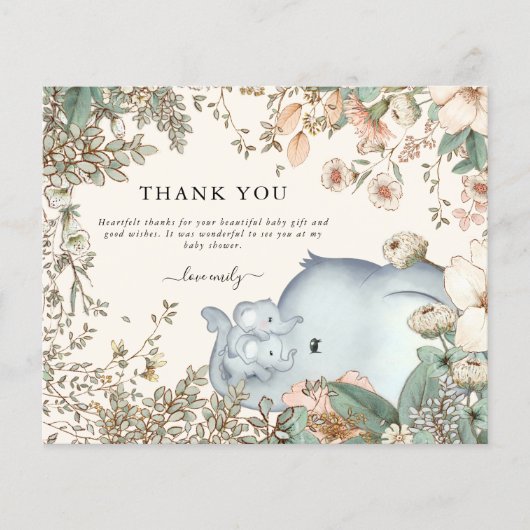 Budget Elephant Twins Cream Baby shower Dank u (Voorkant)