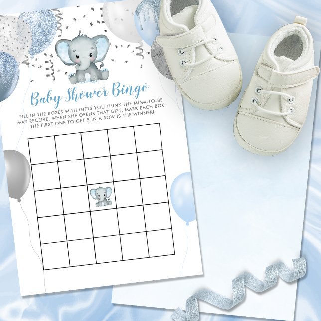 BUDGET Elephant Waterverf Baby shower Bingo Kaart (Cute Elephant Girl Balloons Baby Shower Invitation)