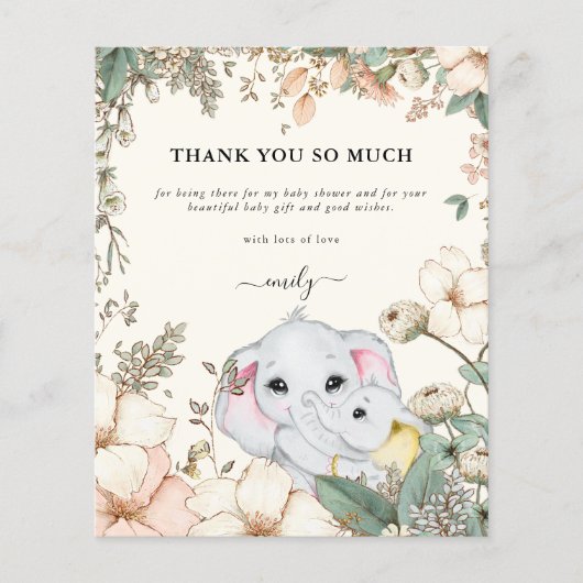 Budget Elephants Cream Baby shower Dank u (Voorkant)