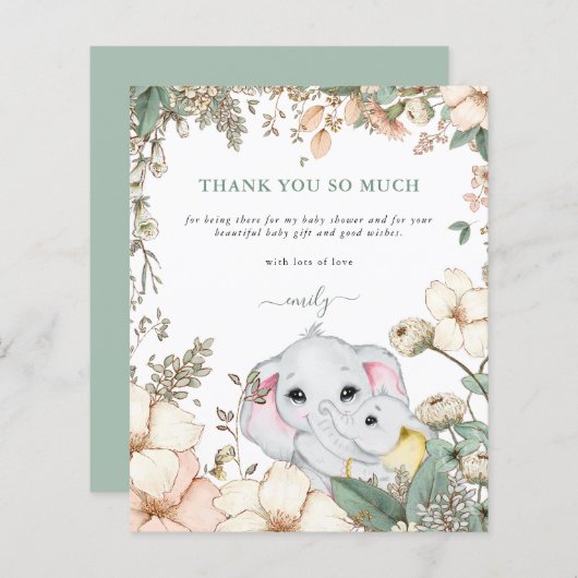 Budget Elephants Sage Baby shower Dank u (Voorkant / Achterkant)