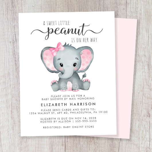 Budget elphant Baby Girl Shower by Mail Invite