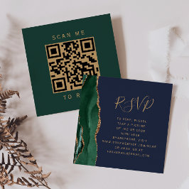 Budget Emerald Agaat Navy Wedding QR Code RSVP Informatiekaartje